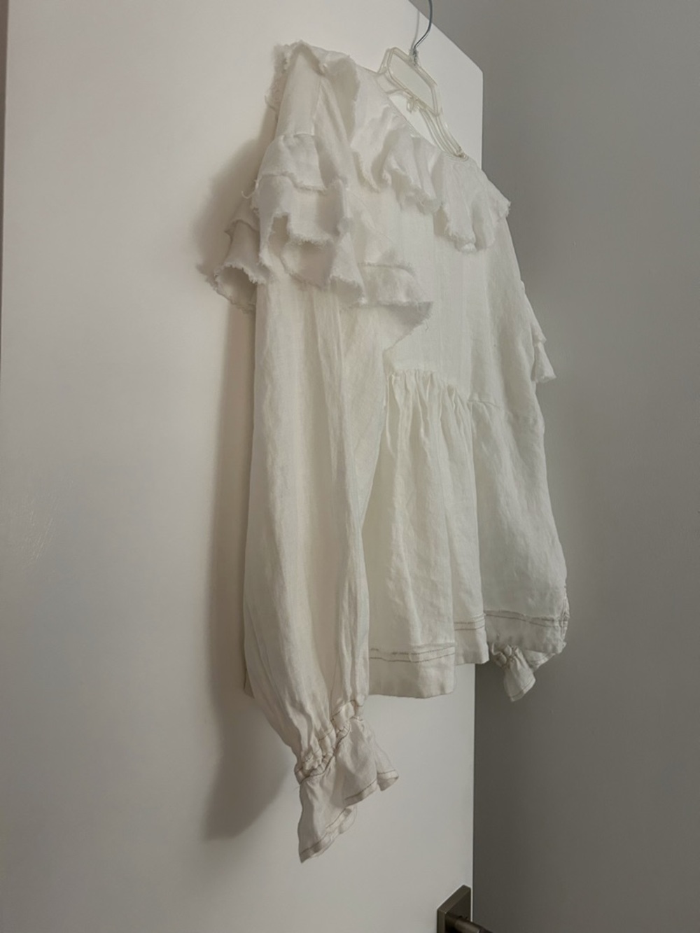 Free People Ruffle Linen Blouse in Ivory. - Picture 11 of 11